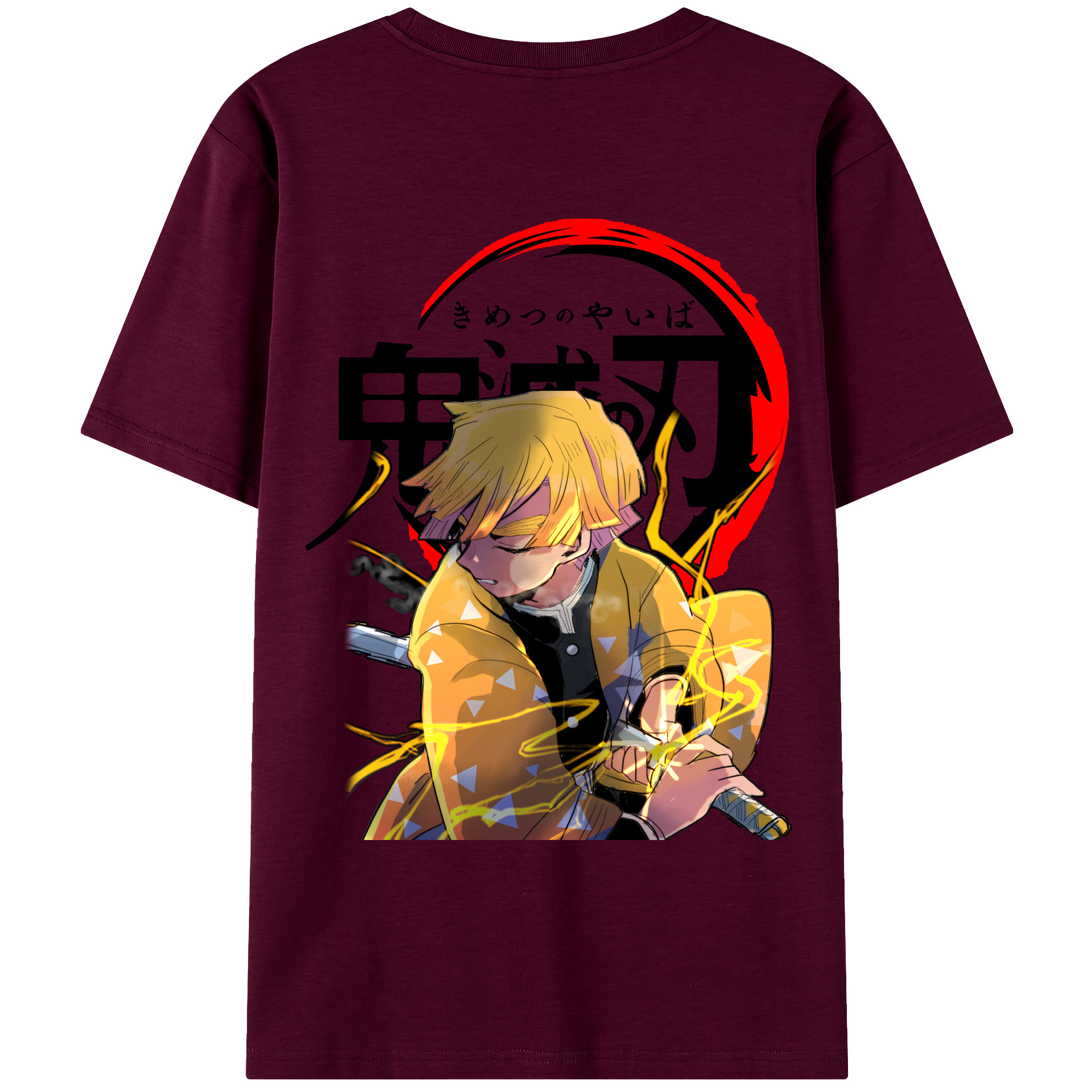 （画像用） 鬼滅の刃（きめつのやいば）我妻 善逸／あがつま ぜんいつ Agatsuma Zenitsu レディース半袖Tシャツ(バックプリント)